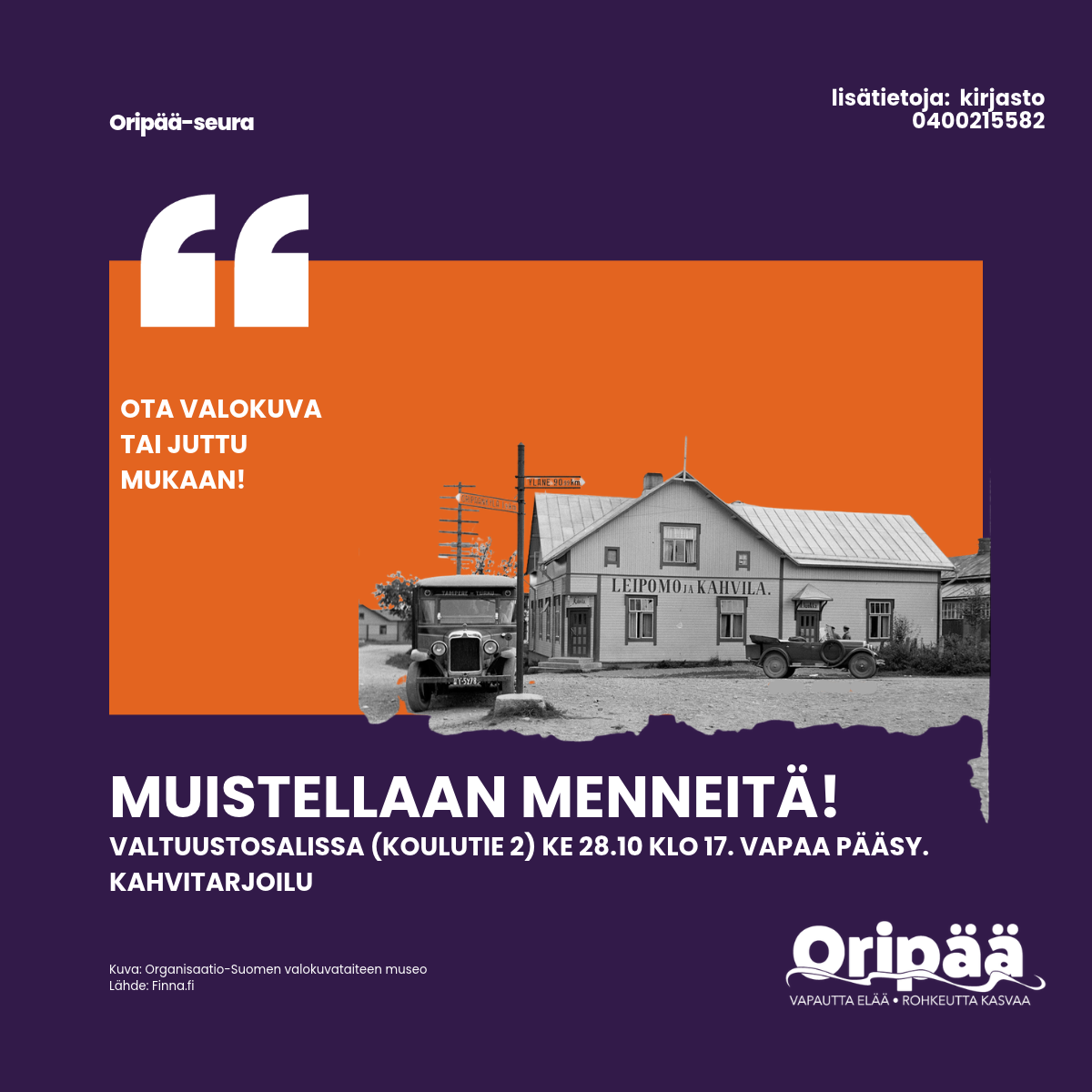 Muistellaan menneitä! Muisteluilta kylän menneiltä ajoilta
