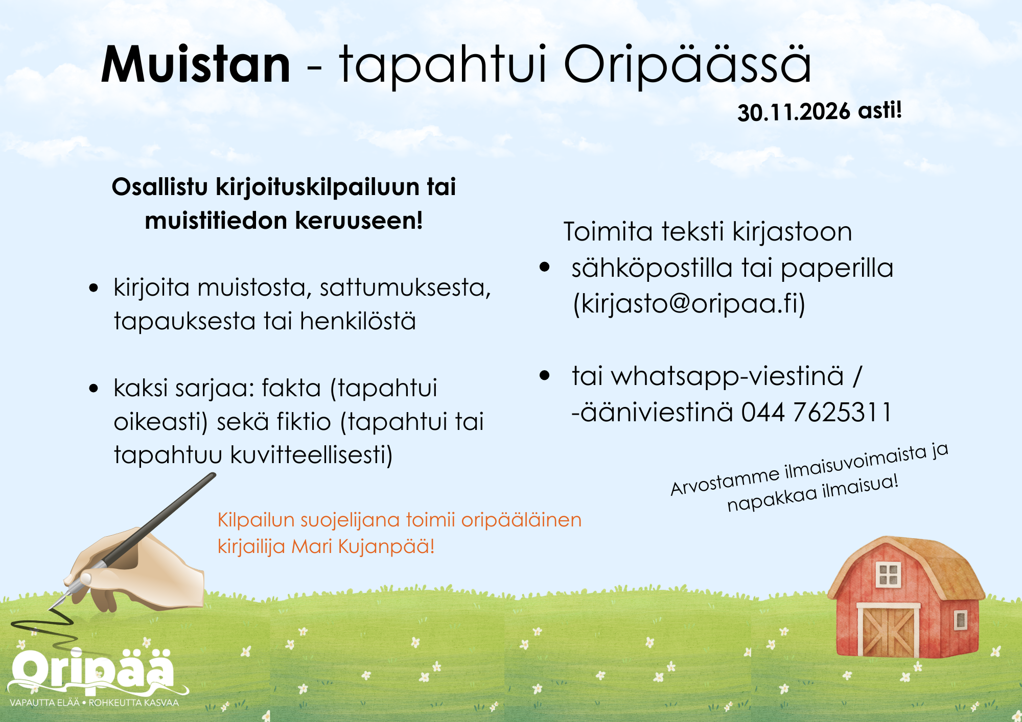 Muistan - tapahtui Oripäässä. Kirjoituskilpailu ja muistitiedon keruu